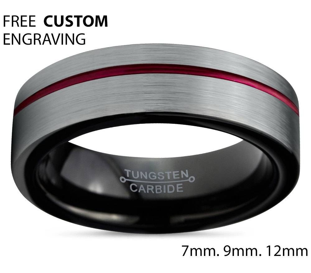 Tungsten Ring Mens Brushed Silver Black Red Wedding Band Tungsten Inside Black And Red Men&#039;s Wedding Bands (View 5 of 15)