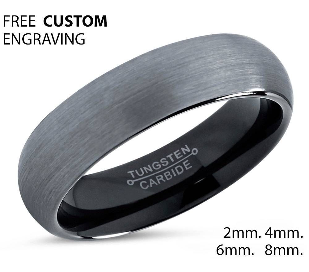 Tungsten Ring Mens Brushed Silver Black Wedding Band Tungsten Ring In 7mm Tungsten Wedding Bands (View 12 of 15)