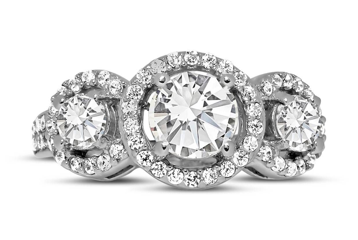 Unique Trilogy 1 Carat Round Diamond Engagement Ring In White Gold Inside Trilogy Engagement Rings (View 10 of 15)