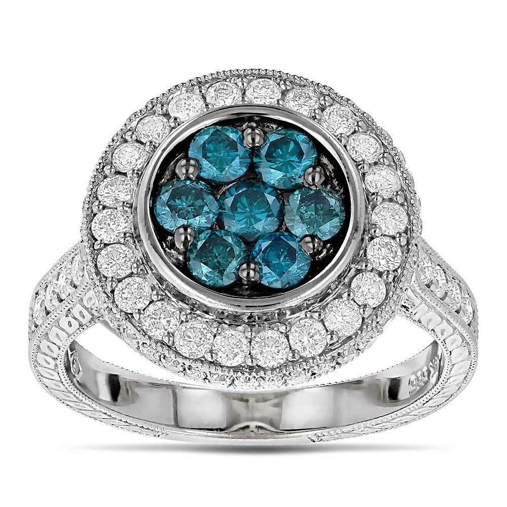 White And Blue Diamond Circle Engagement Ring  (View 12 of 15)