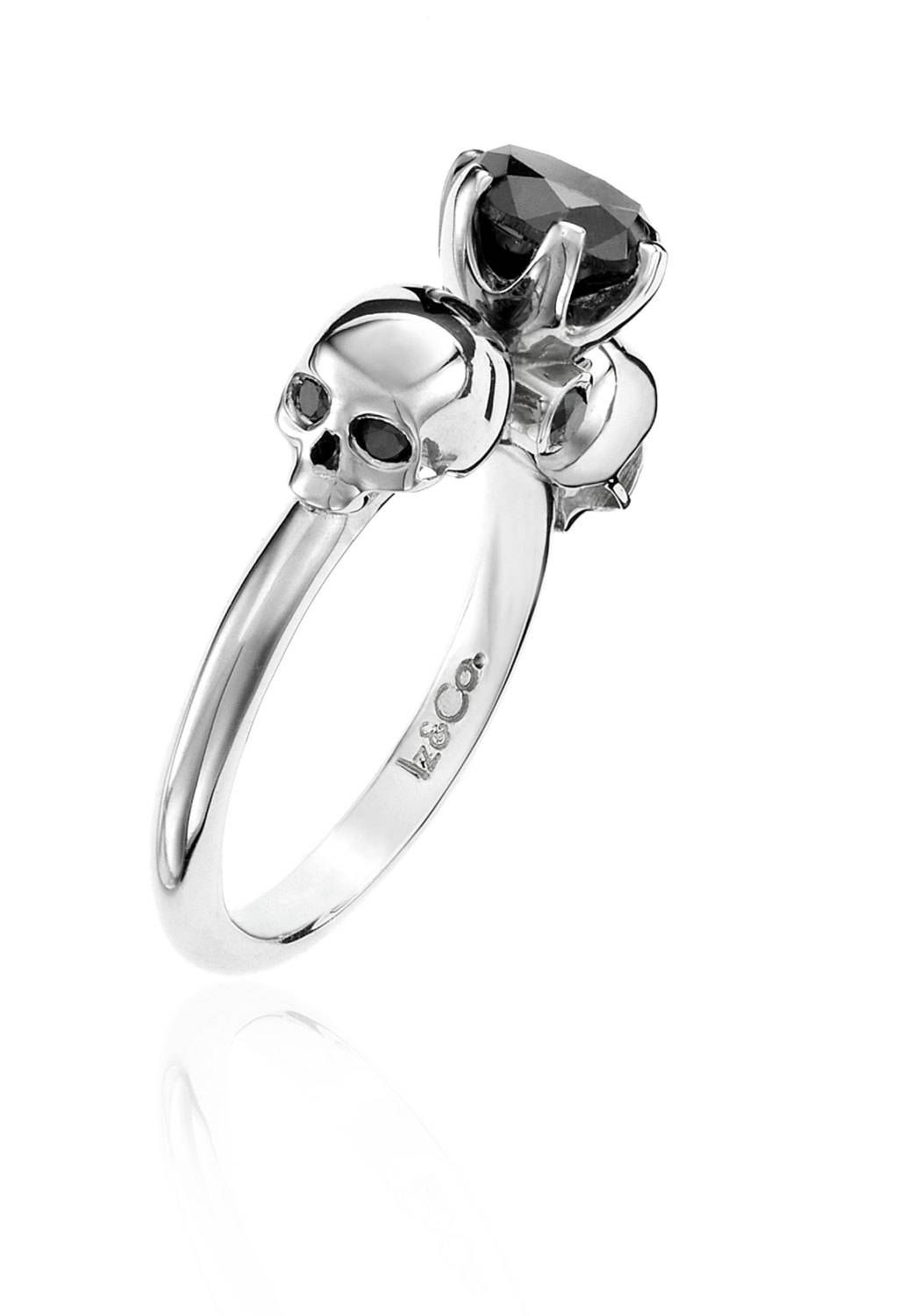 White Gold 1ct Black Diamond Skull Ring Within Black Diamond Skull Engagement Rings (View 9 of 15)