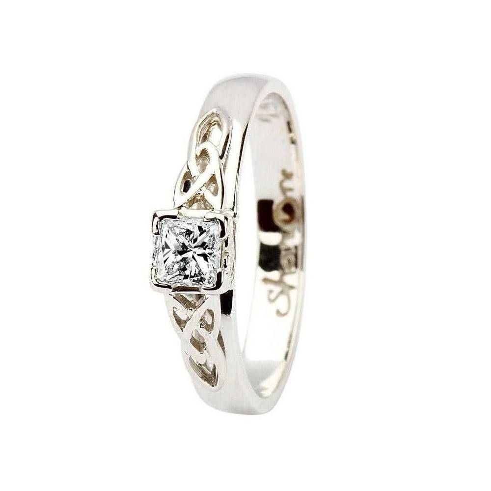 White Gold Celtic Irish Princess Cut Diamond Ring | Shamrockgift Intended For Irish Celtic Engagement Rings (View 13 of 15)