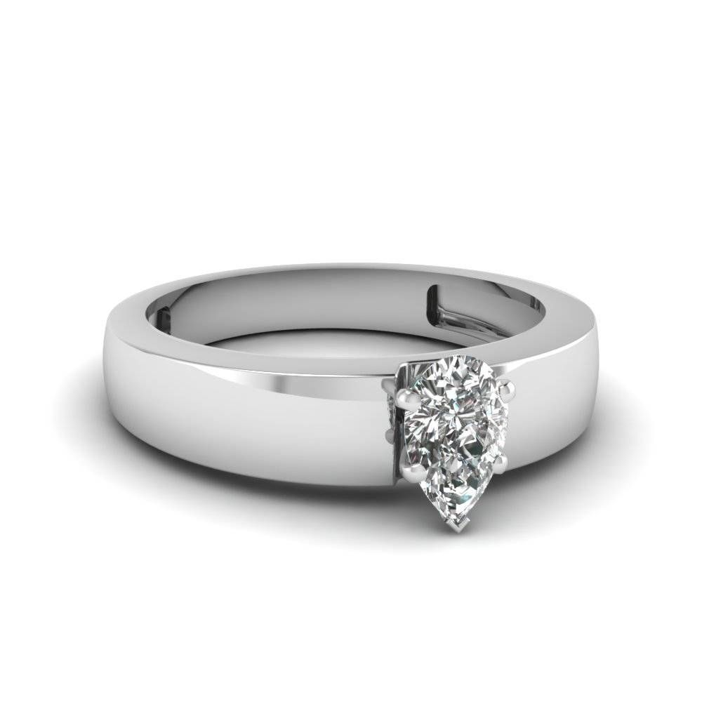 White Gold Pear White Diamond Engagement Wedding Ring In Prong Set For Engagement Band Rings (View 7 of 15)