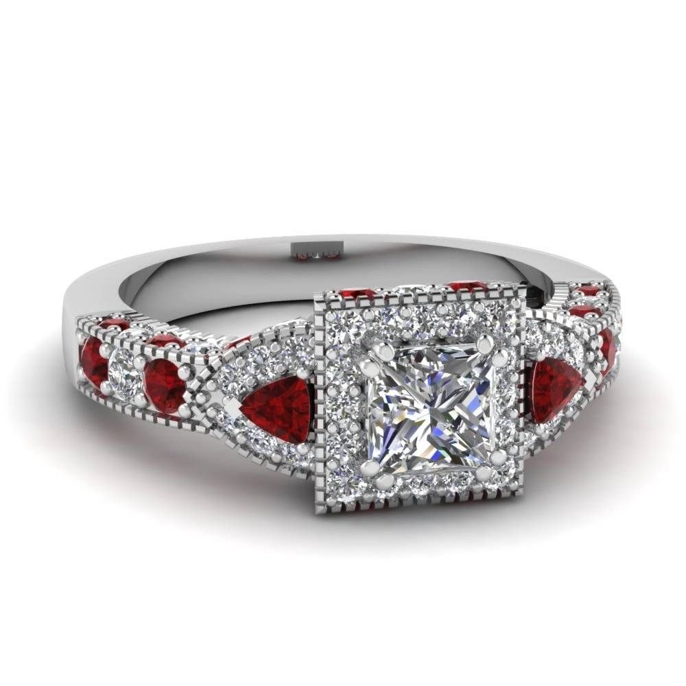 White Gold Princess White Diamond Engagement Wedding Ring With Red With Regard To Engagement Rings Ruby And Diamond (Photo 2 of 15)