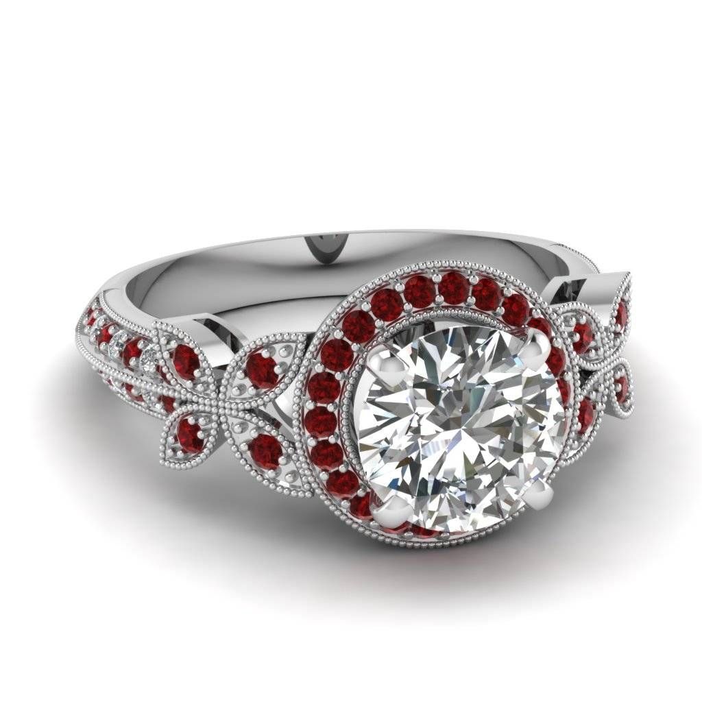 White Gold Round White Diamond Engagement Wedding Ring Red Ruby In In Engagement Rings With Ruby (View 3 of 15)