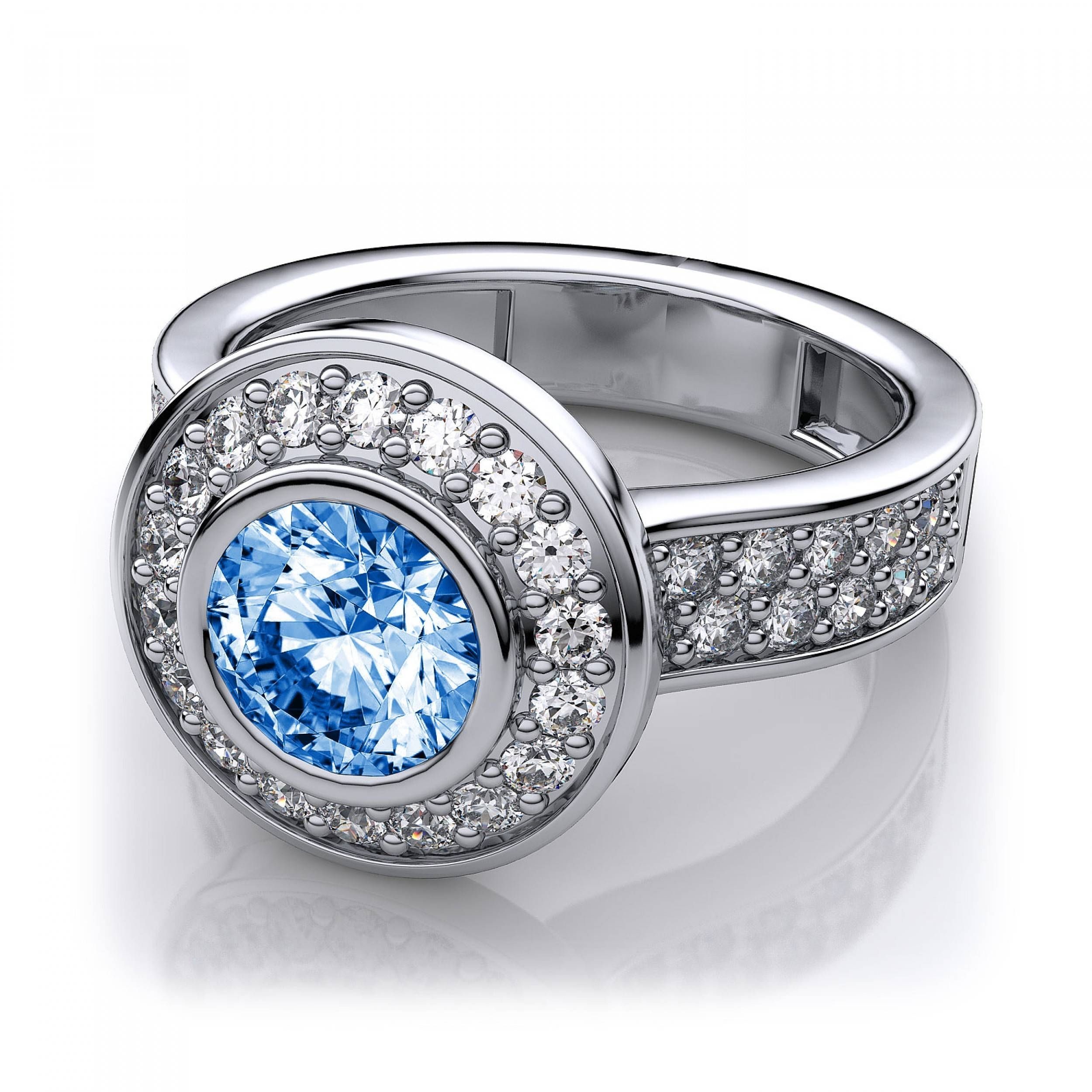 White Gold Vintage Halo Swiss Blue Topaz Halo And Bezel Set For Engagement Rings With December Birthstone (View 8 of 15)