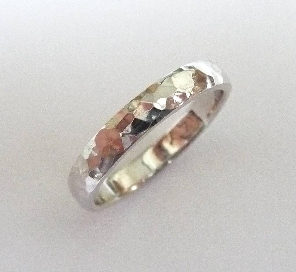 White Gold Wedding Ring Women Men Wedding Band Hammered Intended For Wide Women&#039;s Wedding Bands (View 3 of 15)