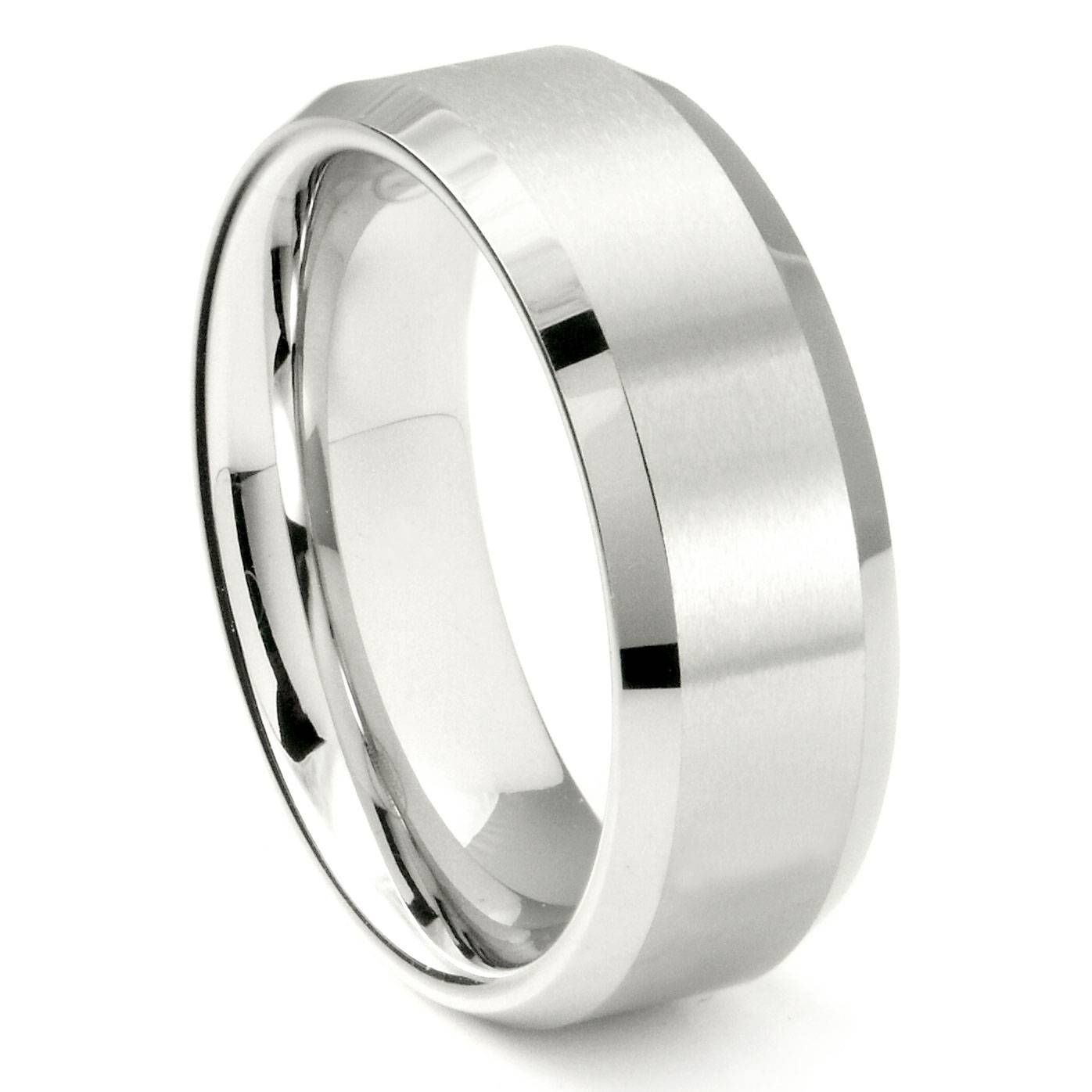 White Tungsten Carbide 8mm Beveled Wedding Band Ring Throughout Tungsten Wedding Bands (Photo 179 of 339)