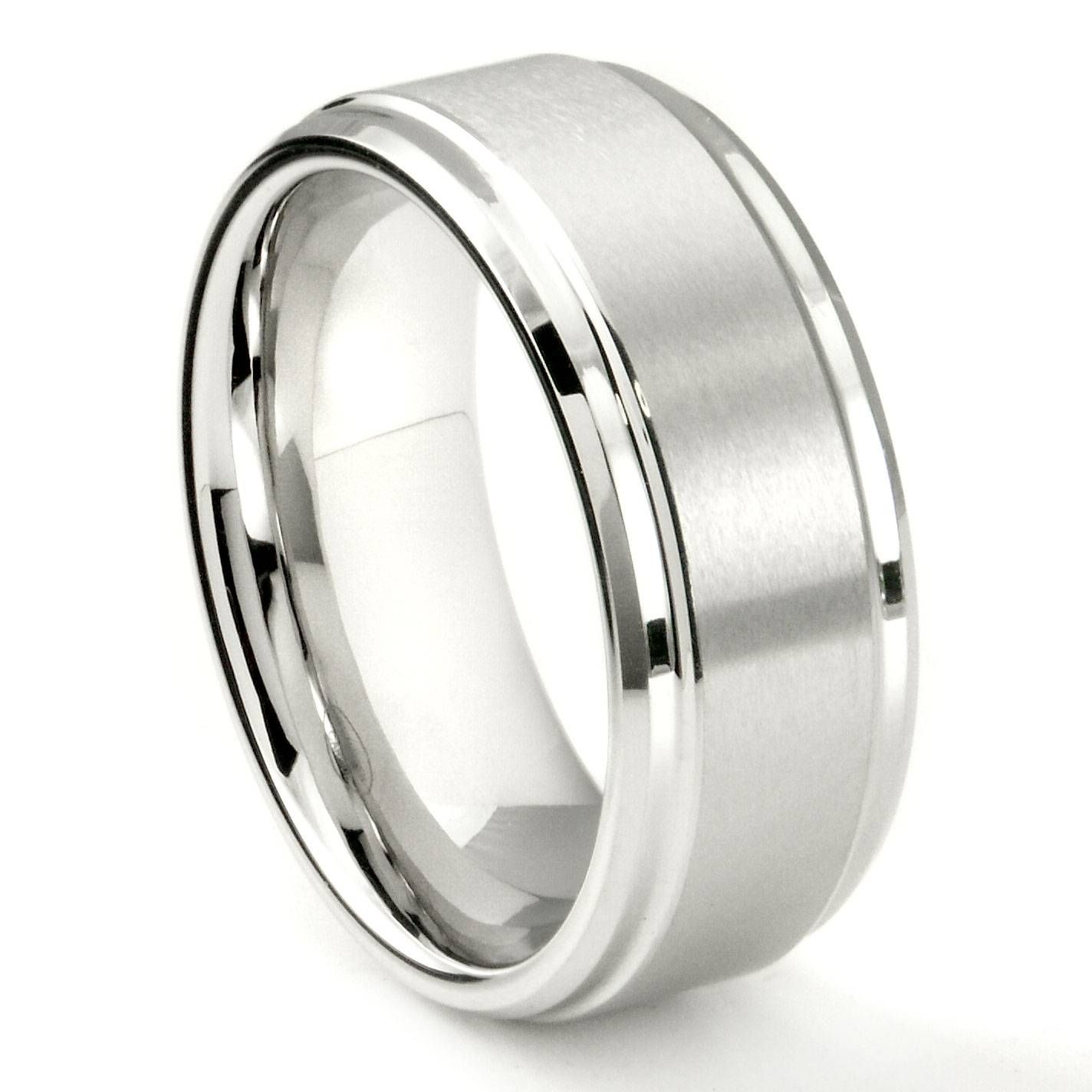 White Tungsten Carbide 9mm Brush Center Wedding Band Ring Inside Tungsten Wedding Bands (Photo 174 of 339)