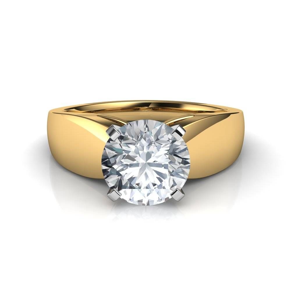 Wide Band Cathedral Solitaire Diamond Engagement Ring With Regard To Wide Band Wedding Rings Sets (View 11 of 15)