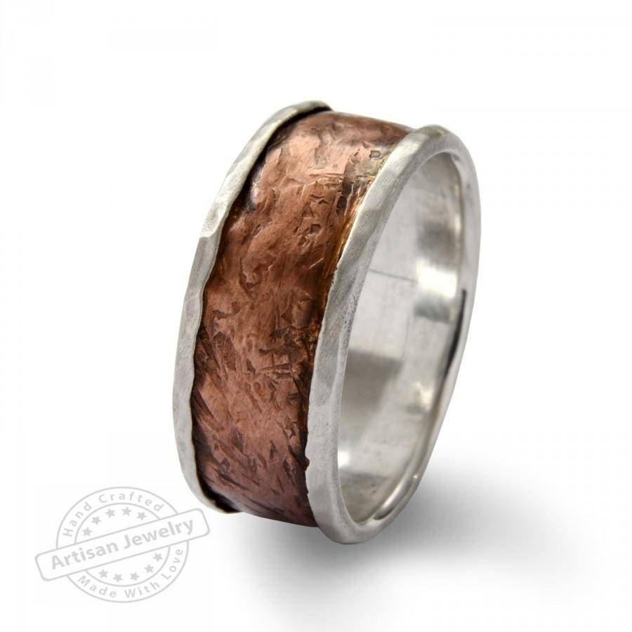 Wide Infinty Men Band, Sterlind Silver And Copper Spinners Ring With Regard To Men&#039;s Spinner Wedding Bands (View 14 of 15)