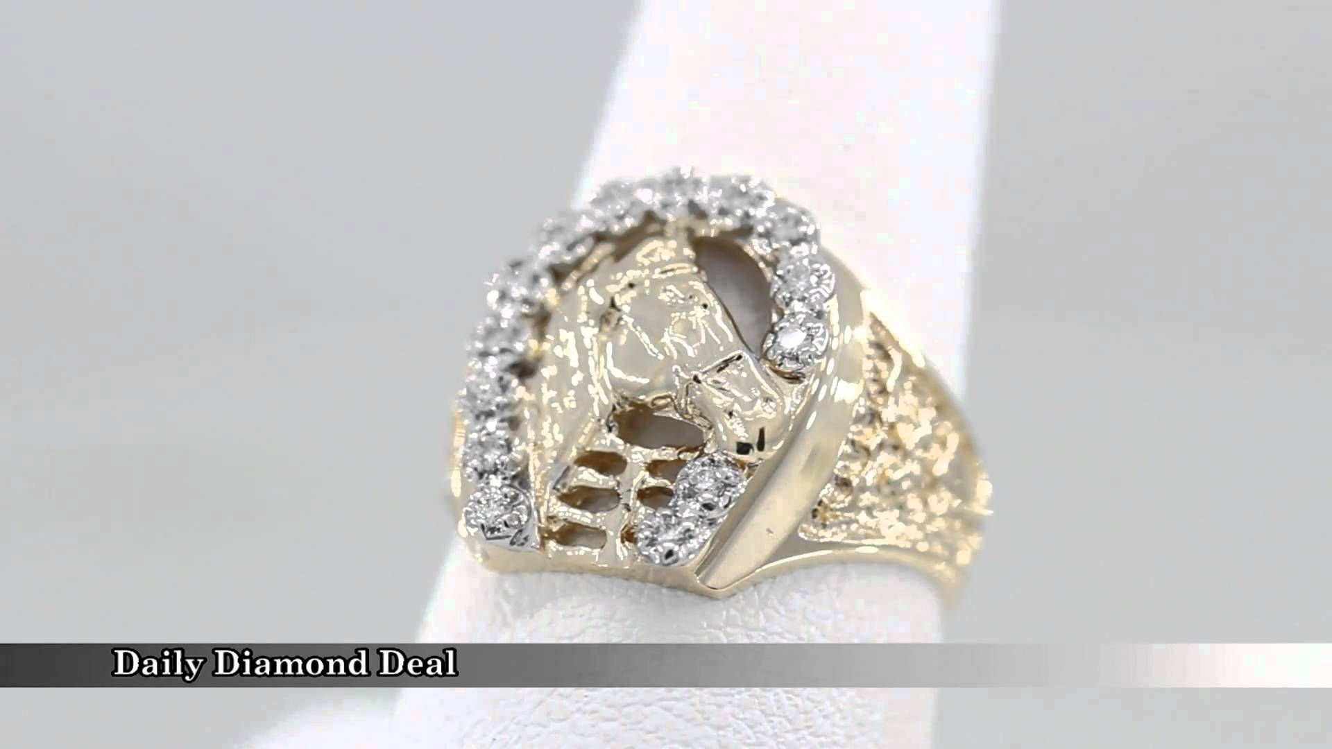 14k Gold Horse Head & Diamond Horseshoe Mens Ring – Youtube Regarding Horseshoe Diamond Engagement Rings (View 11 of 15)