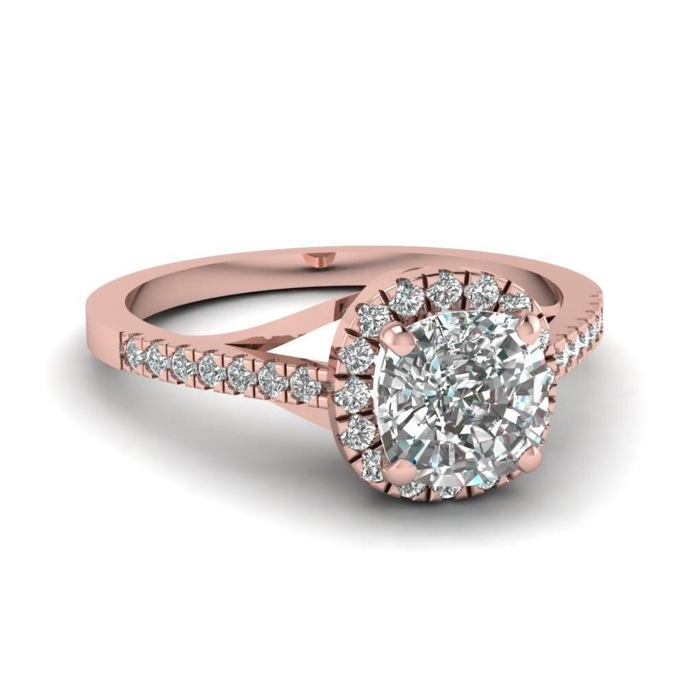 14k Rose Gold Cushion Cut Round Cut White Diamond Halo Engagement In Round Cushion Cut Diamond Engagement Rings (View 7 of 15)