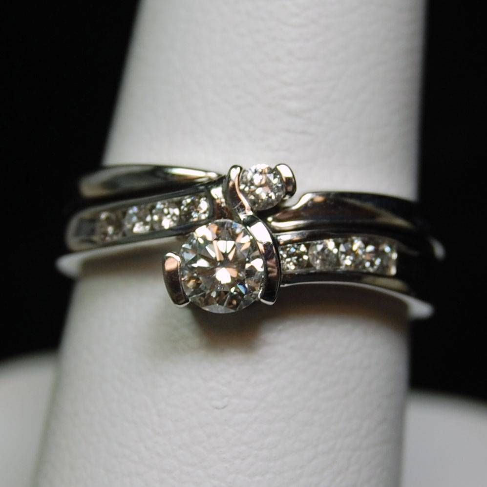 14k White Gold Two Piece Round Diamond Wedding Ring – Hytrek's Regarding Two Piece Wedding Rings (View 11 of 15)