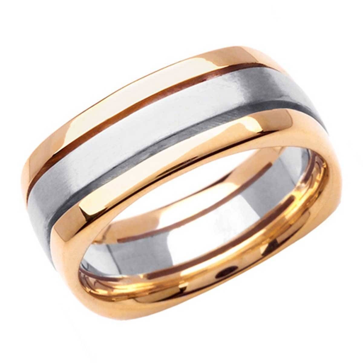 18k Two Tone Gold Stacking Unique Band 8mm  3003342 – Shop At Throughout Square Wedding Bands (View 5 of 15)