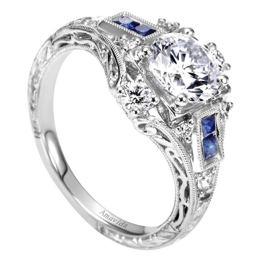 18k White Gold Pave Halo Sapphire Engagement Ring Wedding Day Diamonds With Platinum Diamond And Sapphire Engagement Rings (View 15 of 15)