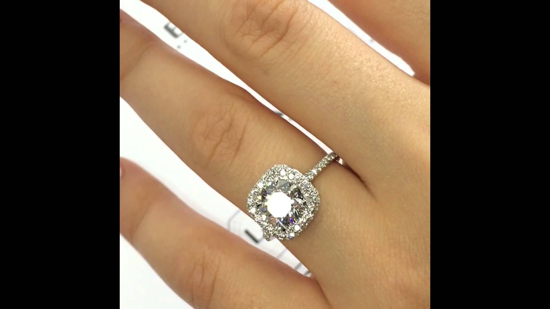 2 Carat Round Diamond Engagement Ring In Cushion Halo – Youtube Pertaining To 2 Carat Solitaire Engagement Rings (View 10 of 15)