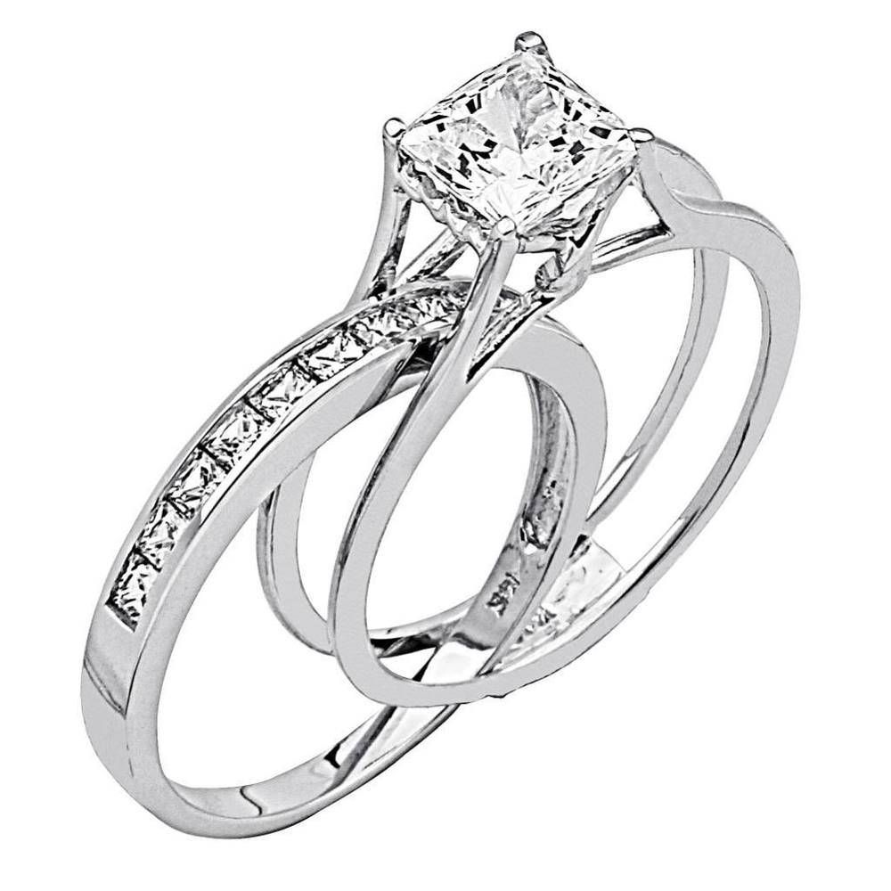 2 Ct Princess Cut 2 Piece Engagement Wedding Ring Band Set Solid Intended For Best And Newest Princess Cut Engagement Rings And Wedding Bands (View 14 of 15)