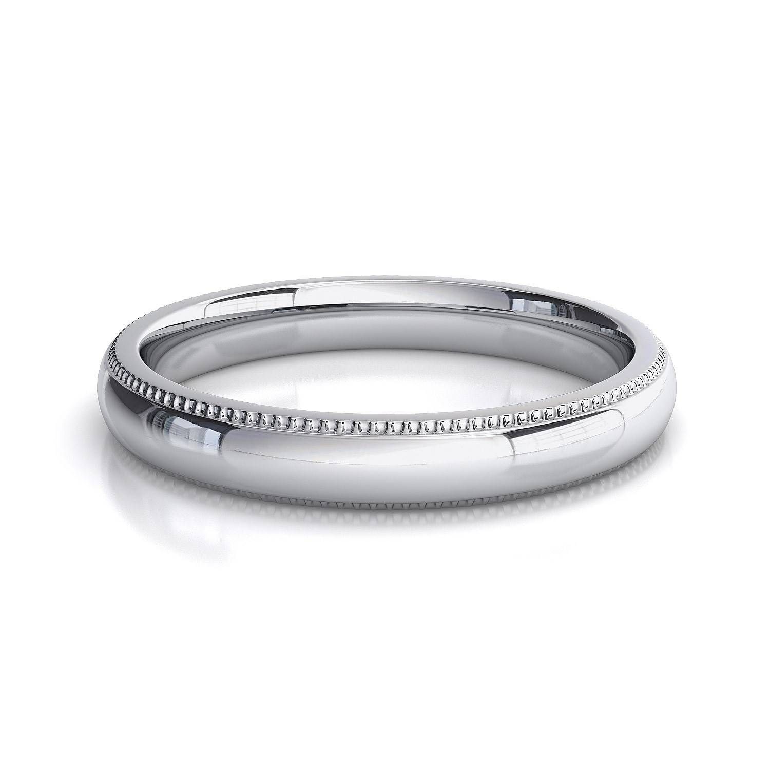 3 Mm Comfort Fit Milgrain Women's Plain Wedding Band In 14k White Gold With White Gold Womens Wedding Bands (View 6 of 15)