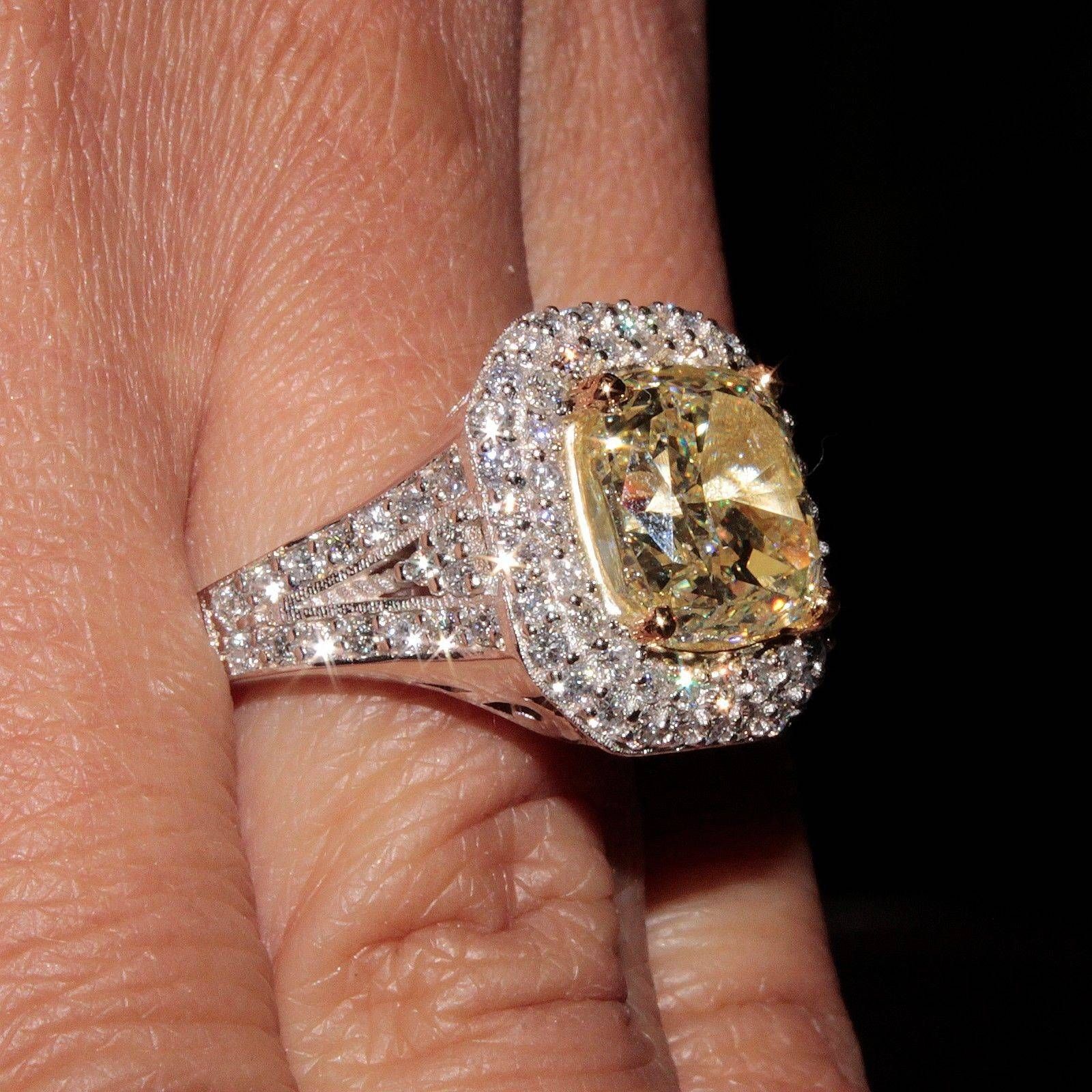 4.96 Carat Egl Certified Cushion Fancy Light Yellow Diamond With Vvs Engagement Rings (Photo 1 of 15)