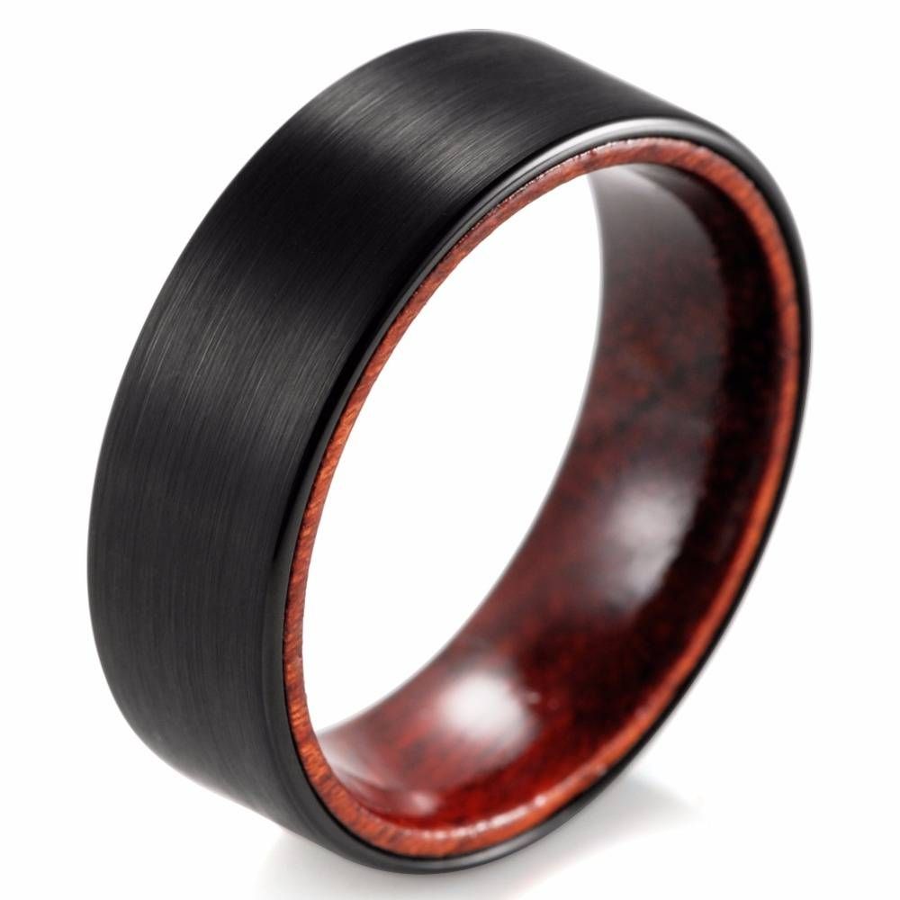 Aliexpress : Buy Shardon 8mm Black Tungsten Inner Red Wood With Dark Metal Mens Wedding Bands (View 6 of 15)