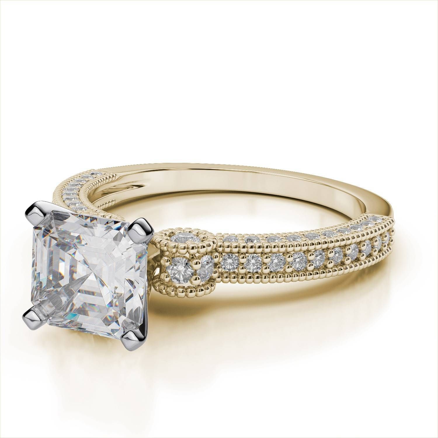 Antique Vintage Scroll Asscher Cut Diamond Engagement Ring In 14k Throughout Asscher Diamond Engagement Rings (View 10 of 15)