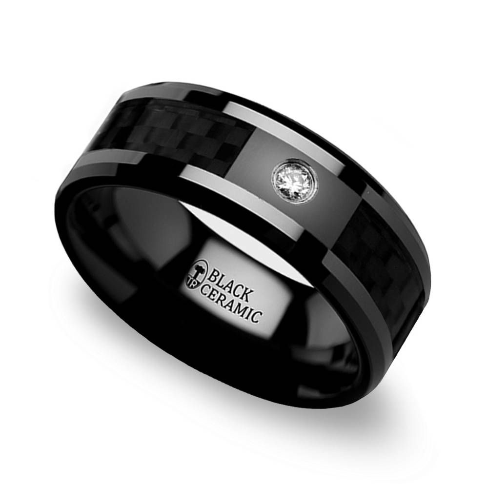 Black Carbon Fiber Inlay Men's Diamond Wedding Ring In Ceramic Intended For Carbon Wedding Bands (View 6 of 15)