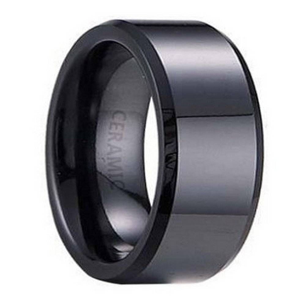 Black Ceramic Men's Wedding Ring, Polished Beveled Edges | 7mm For Recent Mens Beveled Wedding Bands (Photo 12 of 15)