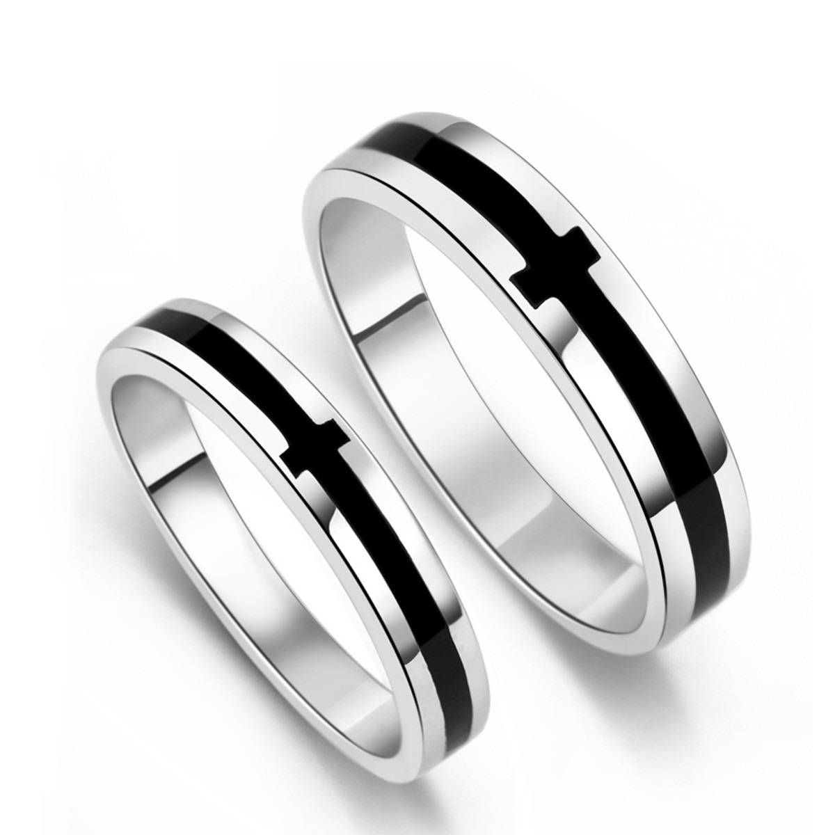 Black Onyx S925 Sterling Silver Mens Ladies Couple Promise Ring Regarding Sterling Silver Mens Wedding Bands (View 5 of 15)