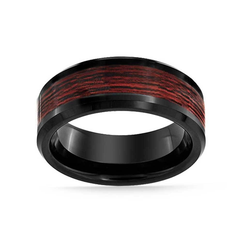 Black Tungsten Wood Inlay Mens Ring In Black Men Wedding Bands (View 10 of 15)
