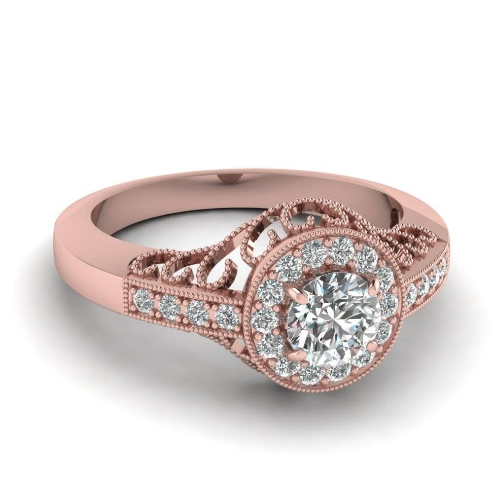 Buy Affordable Vintage Rose Gold Engagement Rings Online Regarding Vintage Halo Engagement Ring Settings (View 15 of 15)