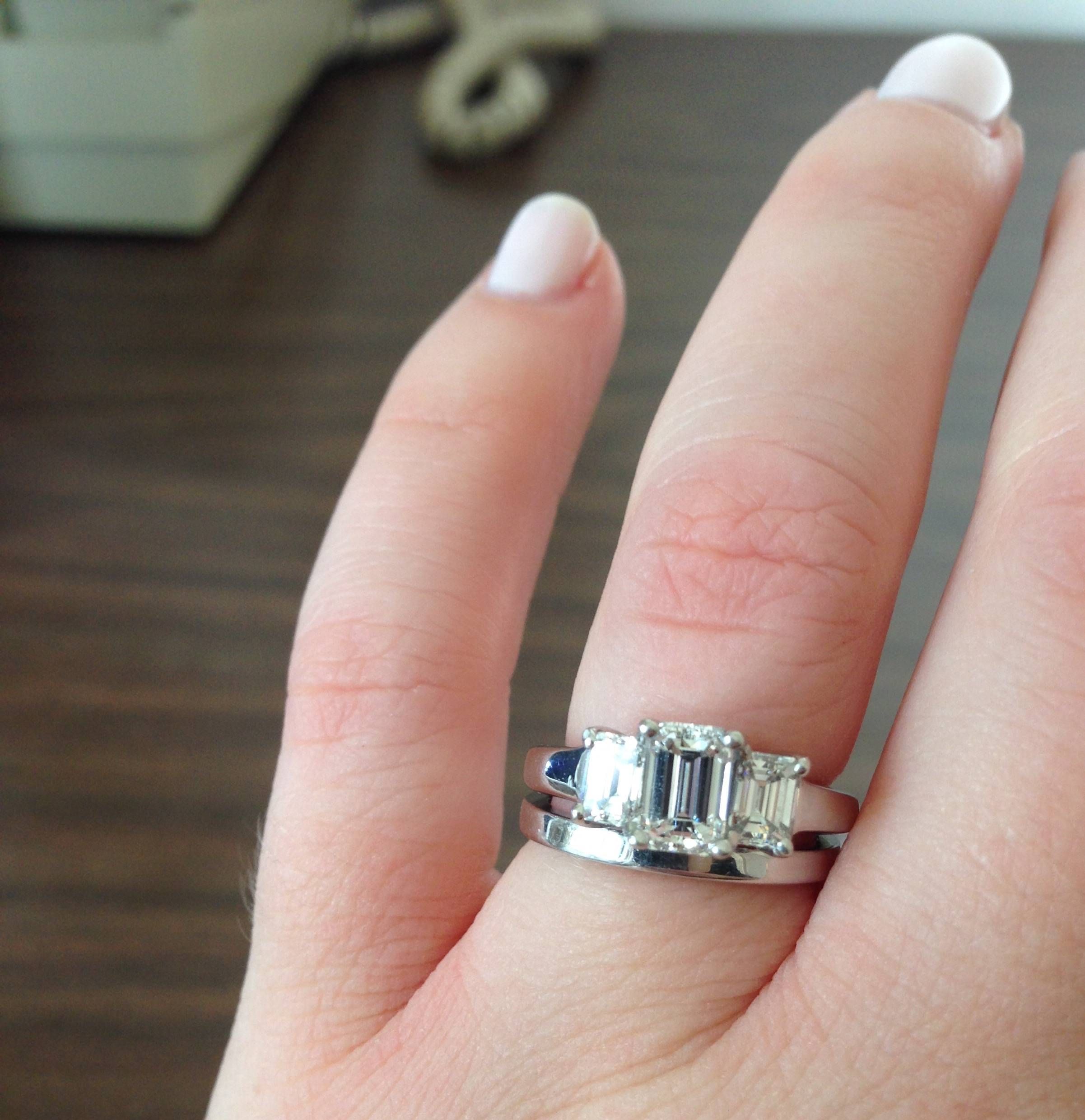 Can I See Your Wedding Band With 3 Stone Engagement Rings With Regard To 3 Band Engagement Rings (View 11 of 15)
