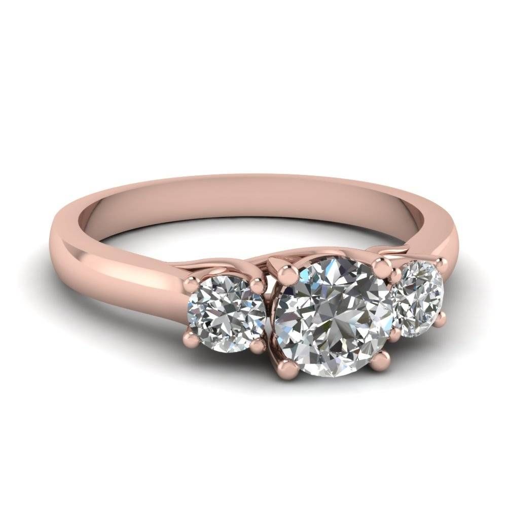 Cathedral Round Diamond 3 Stone Ring In 14k Rose Gold Throughout Most Recently Released Diamond Anniversary Wedding Bands (View 11 of 15)