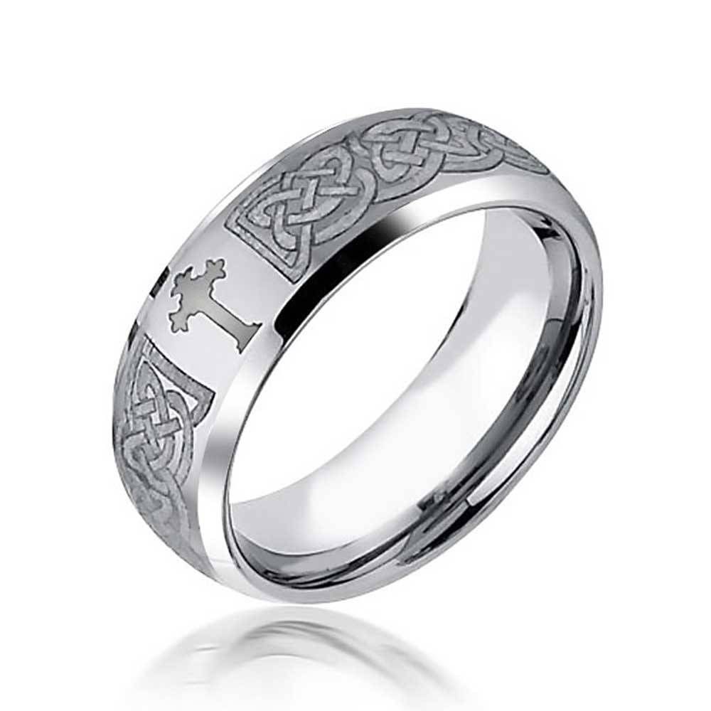 Celtic Cross Design Curved Brushed Tungsten Ring 8mm With Cross Wedding Bands (View 11 of 15)
