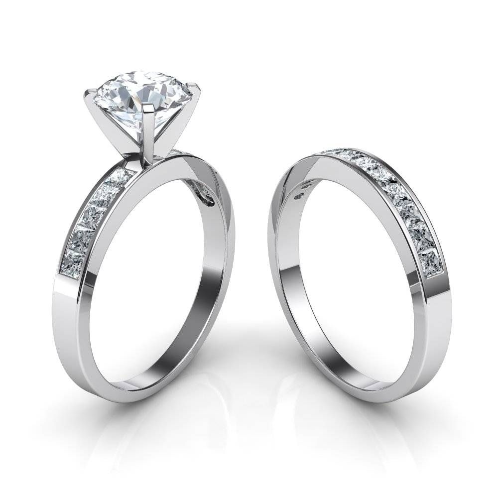 Channel Set Diamond Engagement Ring And Wedding Band Bridal Set For Ring And Wedding Band (View 11 of 15)