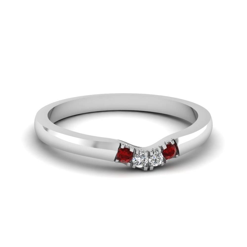 Classic 4 Diamond Curved Womens Wedding Band With Ruby In 14k In 4 Diamond Wedding Bands (View 13 of 15)