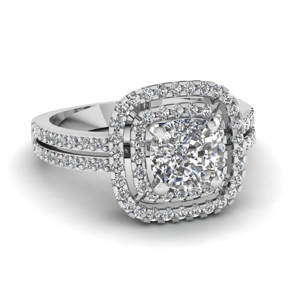 Cushion Cut Diamond Double Halo Engagement Ring In 14k White Gold Throughout Lab Diamonds Engagement Rings (View 1 of 15)