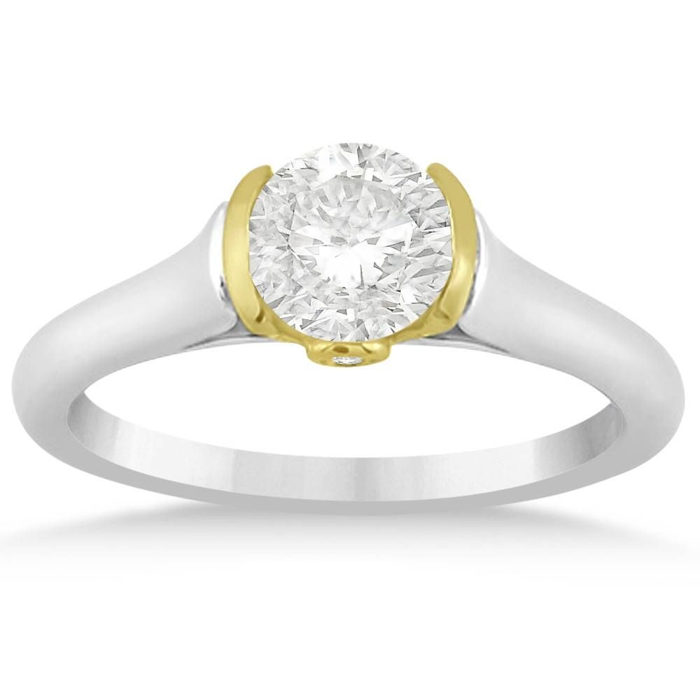 Diamond Semi Bezel Engagement Ring Setting 14k Two Tone Gold  (View 1 of 15)