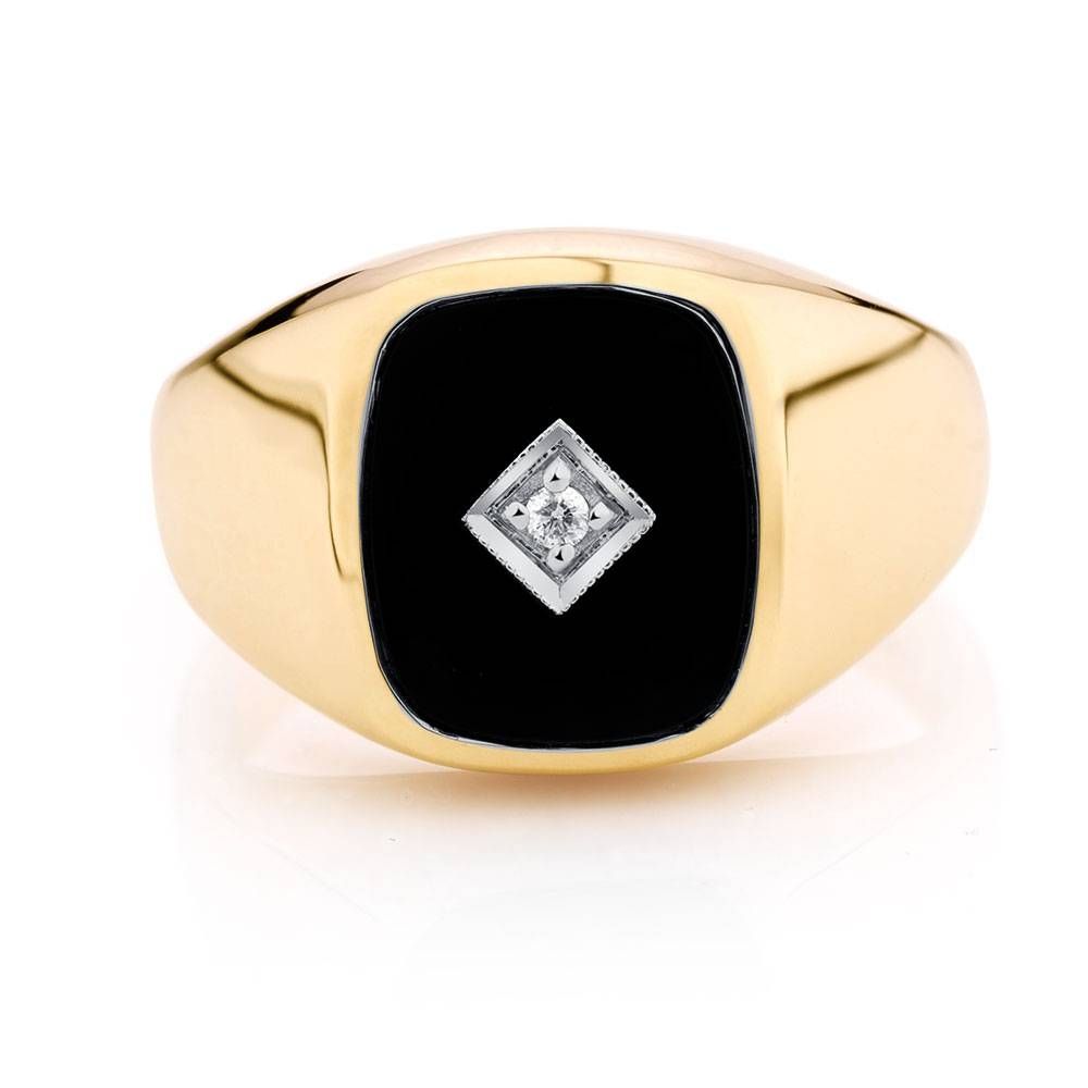 Diamond Set Ring With Black Onyx In 10kt Yellow Gold Throughout Mens Black Onyx Wedding Rings (View 12 of 15)