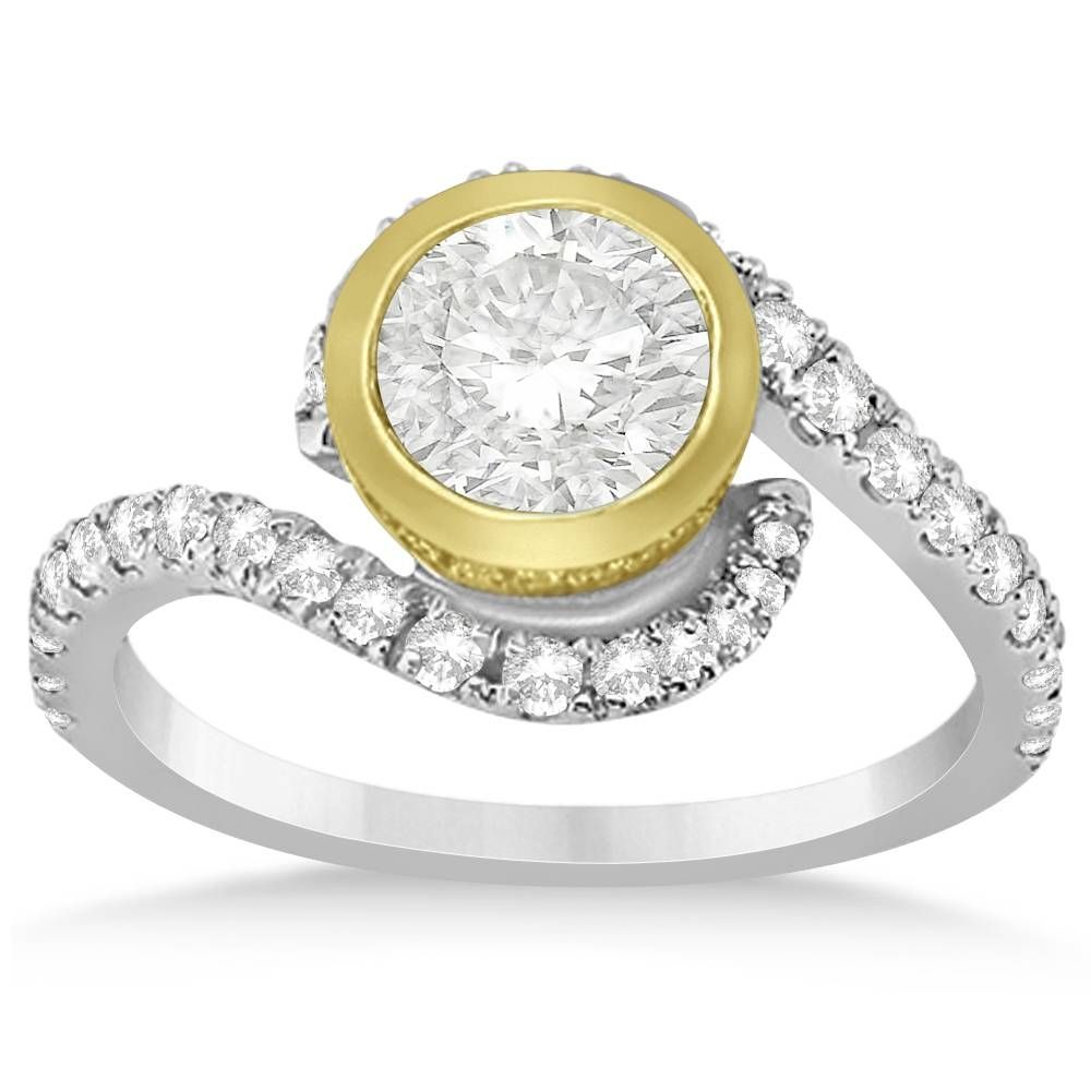 Diamond Swirl Bezel Set Engagement Ring 14k Two Tone Gold  (View 2 of 15)