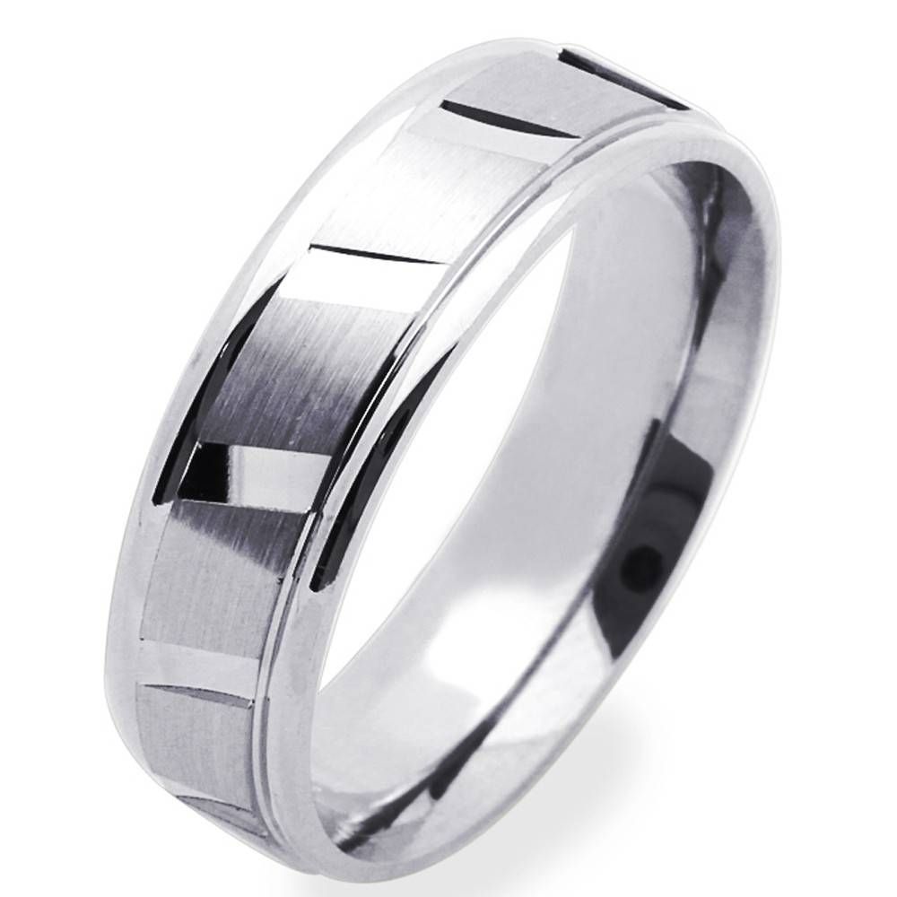 Double Accent | 14k White Gold 6mm Diamond Cut Patterned Wedding Inside 6mm White Gold Wedding Bands (View 7 of 15)