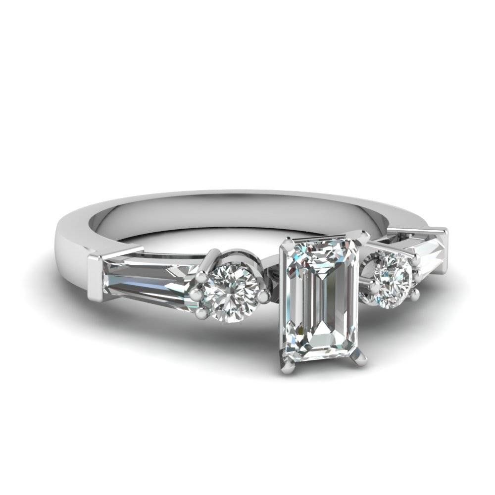 Emerald Cut Diamond Engagement Ring In 14k White Gold Inside Emerald Cut Engagement Rings Baguettes (Photo 6 of 15)