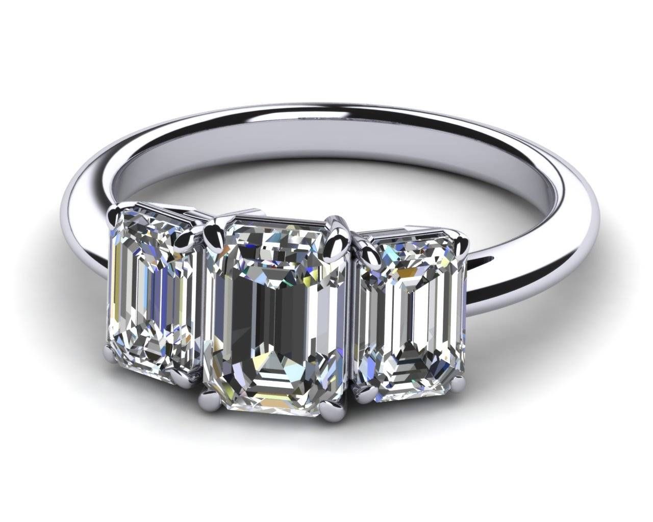 Emerald Cut Three Stone Diamond Engagement Ring In 3 Stone Emerald Cut Diamond Engagement Rings (View 4 of 15)