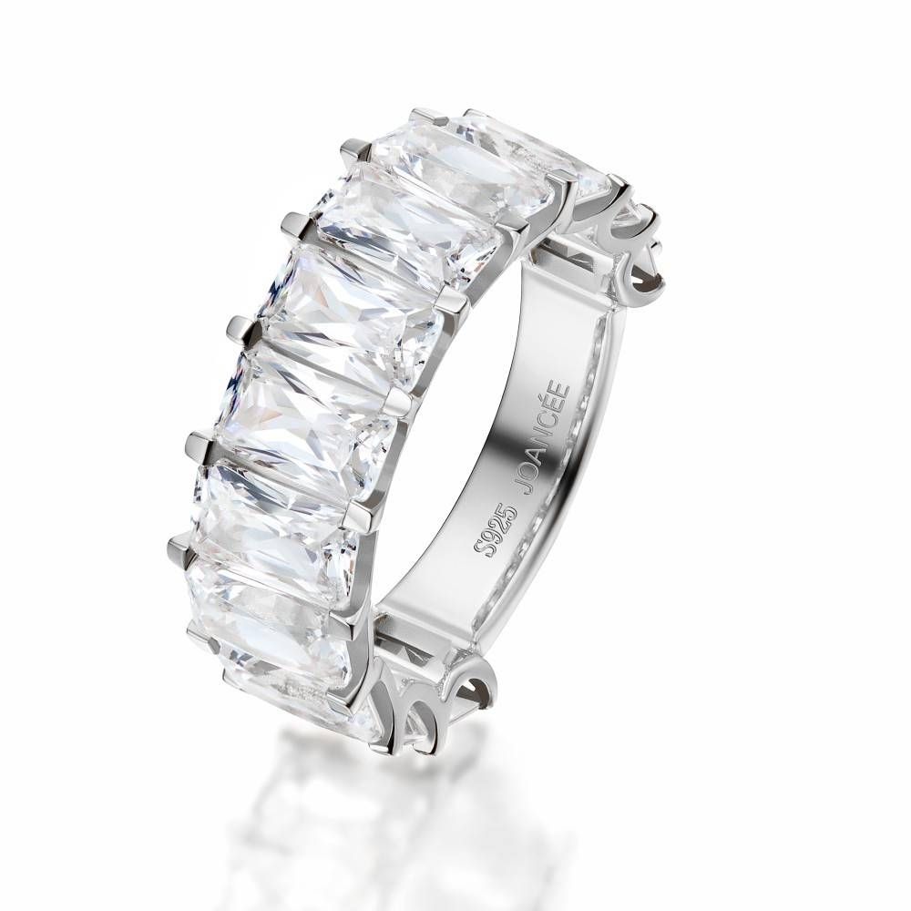 Emerald Cut White Sapphire 925 Sterling Silver Women's Wedding Pertaining To Newest Silver Womens Wedding Bands (View 13 of 15)