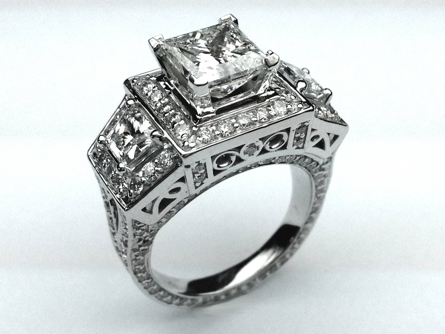 Engagement Ring  Large Princess Cut Diamond Engagement Ring Pertaining To Big Diamond Engagement Rings (View 8 of 15)