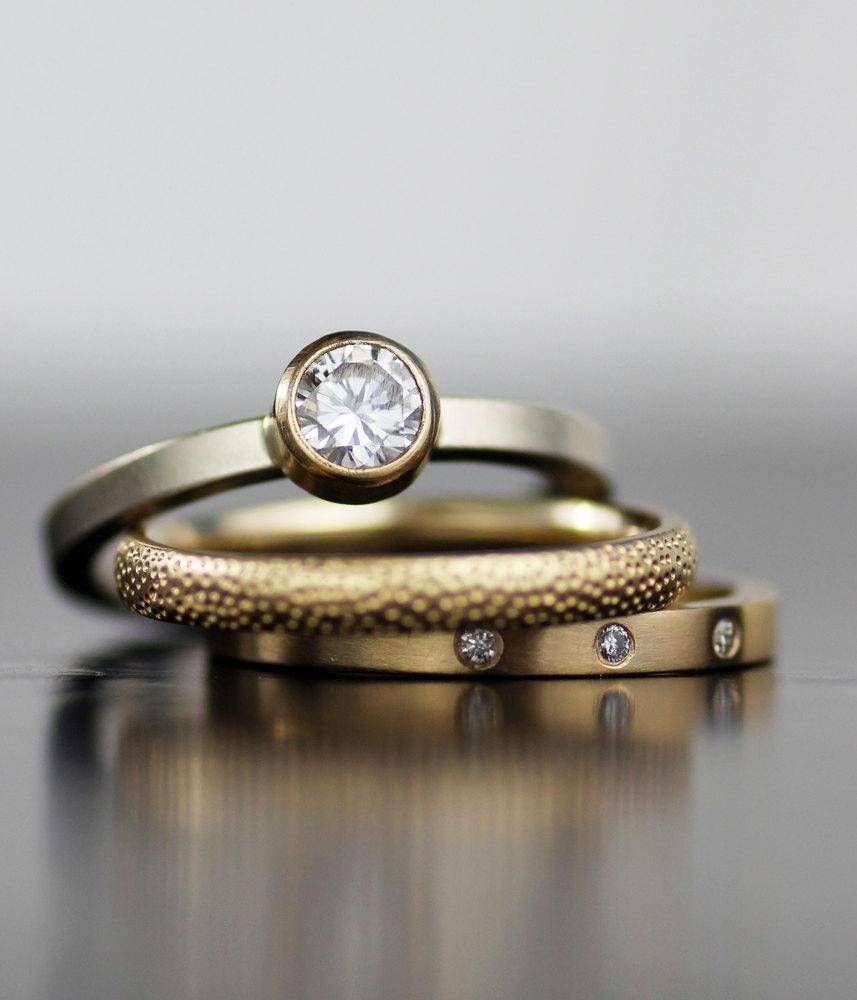 Engagement Ring, Wedding Band Set – Modern Moissanite Diamond For Eco Diamond Engagement Rings (View 4 of 15)