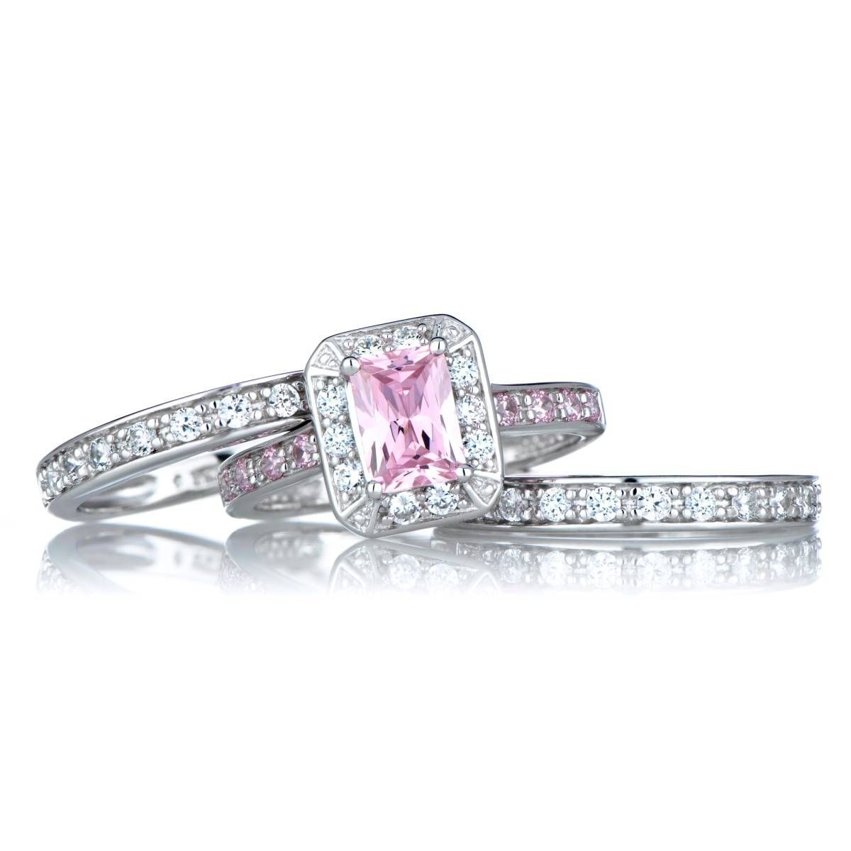 Fake Pink Diamond Wedding Ring Set For 2017 Pink And Diamond Wedding Bands (View 2 of 15)