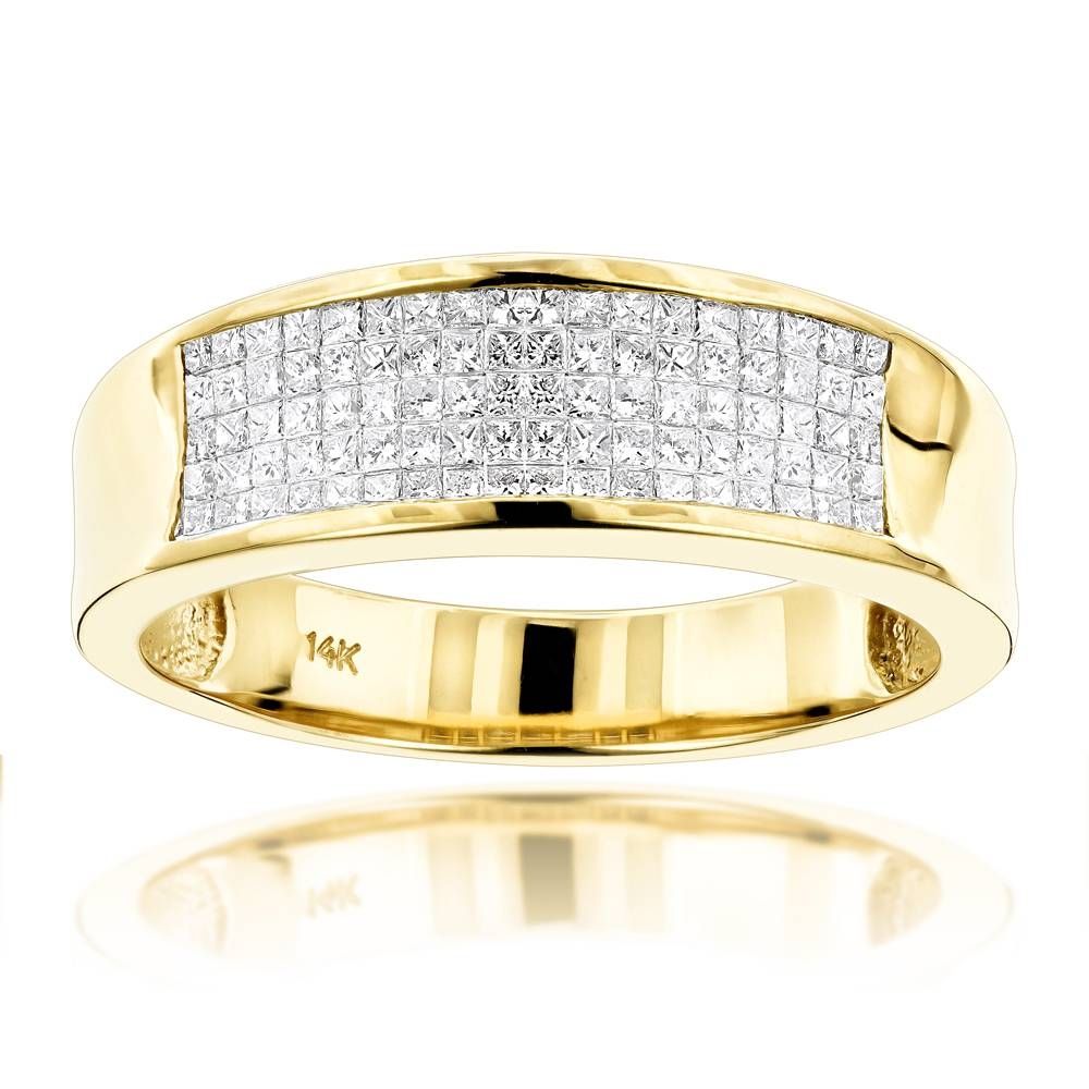Gold Princess Cut Diamond Mens Wedding Ring  (View 3 of 15)