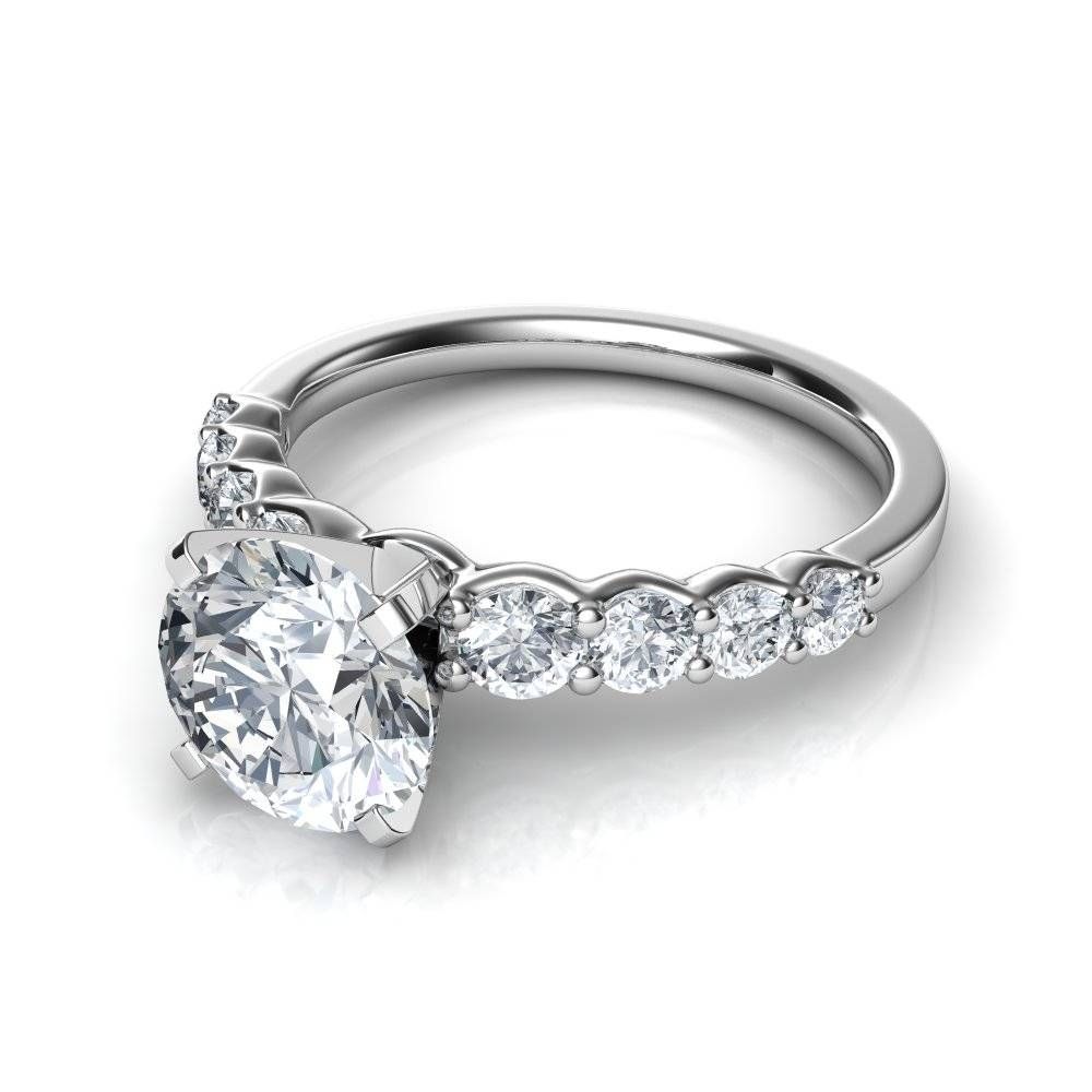 Graduated Side Stone Round Cut Diamond Engagement Ring Within Round Cut Engagement Rings With Side Stones (View 2 of 15)