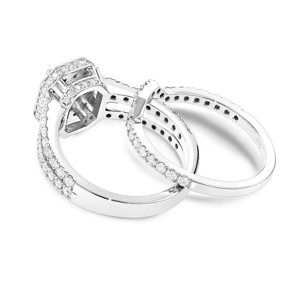 Halo Emerald Diamond Engagement Ring Wedding Band Set In 14k Gold Throughout Halo Diamond Wedding Band Sets (View 5 of 15)